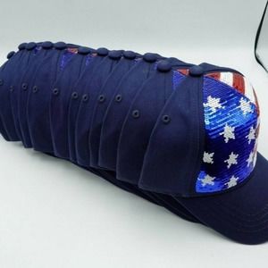 NWT Case pack of 12 Snap Back USA Flag Sequins Adult Sm Hats Kids OSFM